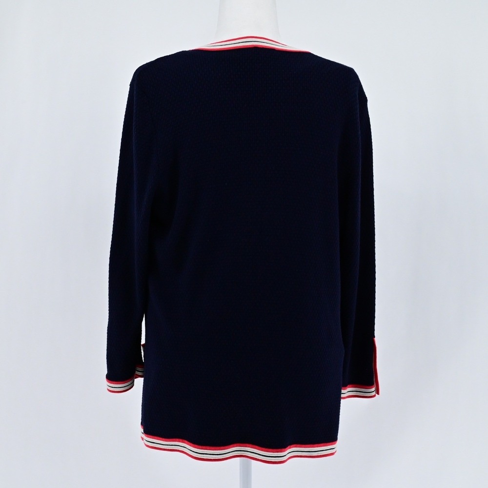 Talbots Preppy Navy Blue Red White Striped Trim Cardigan Shell Twin Set Luxe - Picture 9 of 16